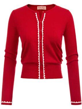 Women's Cropped Color Block Cardigan Sweater - Button Up Lightweight Knit